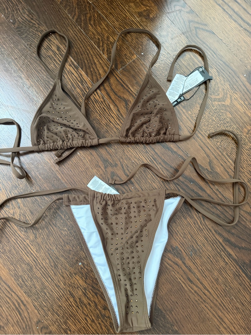 PrettyLittleThing Brown Studded Triangle Bikini Set